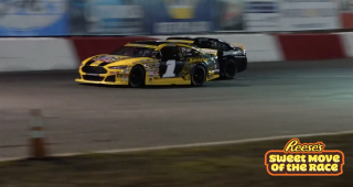 Reese’s Sweet Move of the Race: Robbie Kennealy muscles his way through traffic at All American Speedway